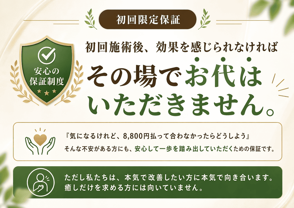 初回で効果を実感できなければ、お代はいただきません